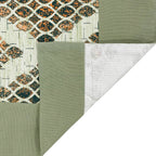 Premium Cotton Geometric Green & Brown Rectangular 8 Seater Table Cover