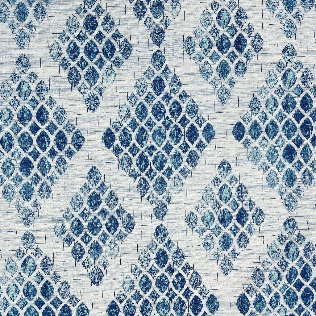 Premium Cotton Geometric White & Blue Rectangular 8 Seater Table Cover