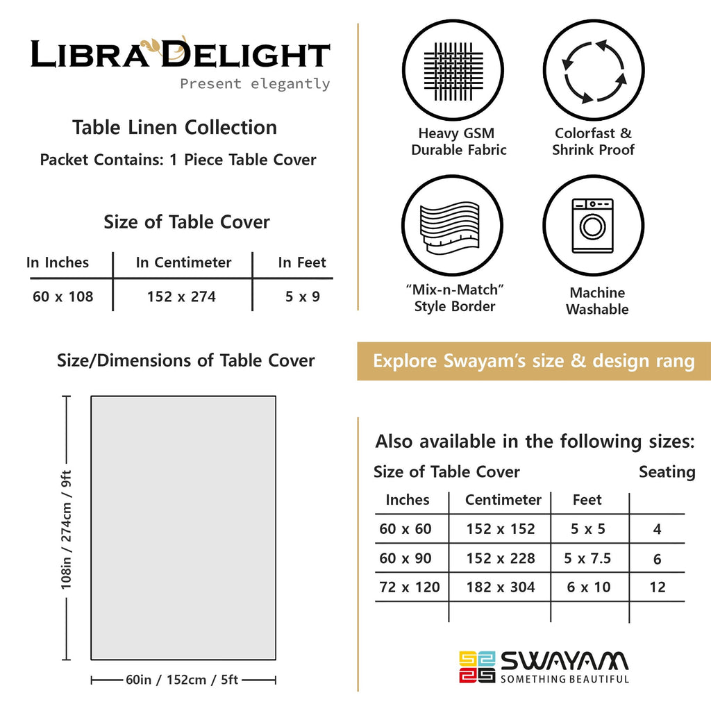 Premium Cotton Geometric White & Blue Rectangular 8 Seater Table Cover