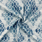 Premium Cotton Geometric White & Blue Rectangular 8 Seater Table Cover