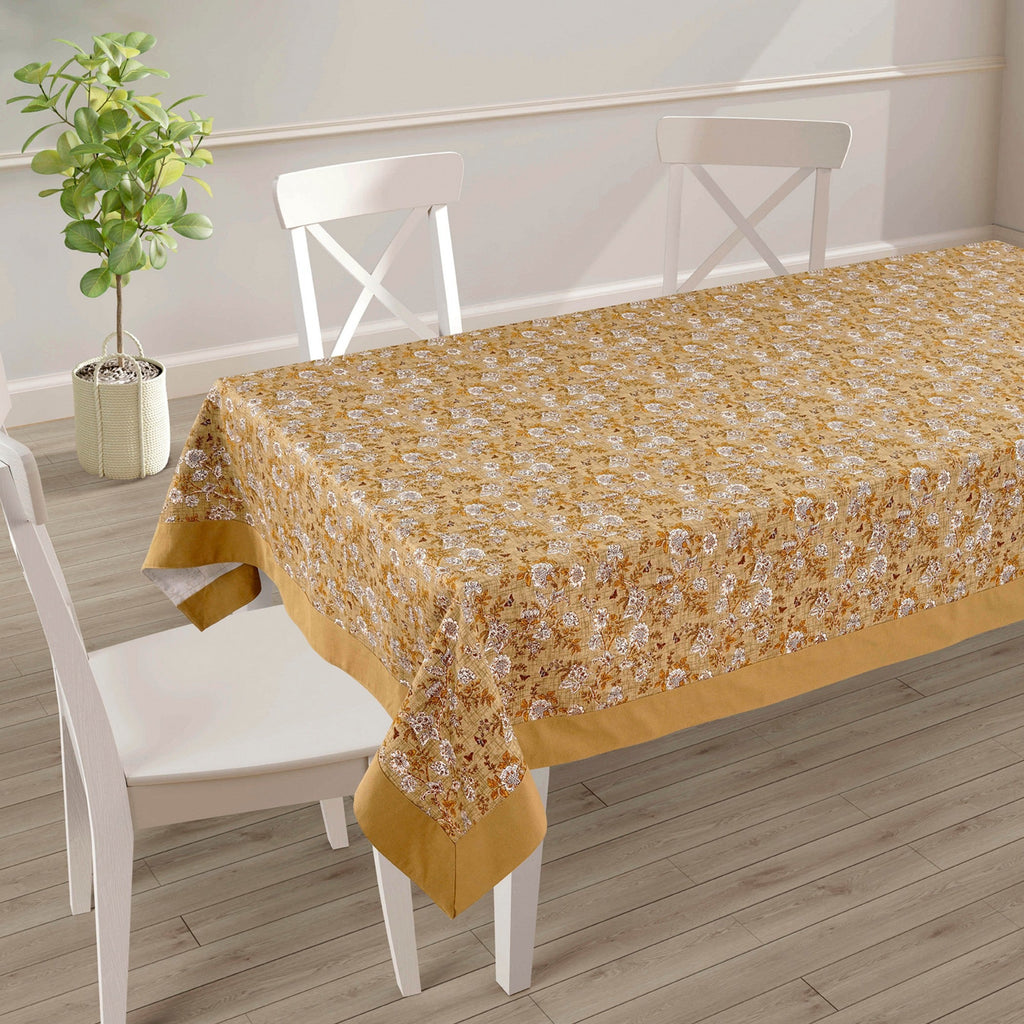 Premium Cotton Floral Mustard Rectangular 8 Seater Table Cover