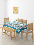 Premium Cotton Printed Teal Rectangular 12 Seater Table Cover