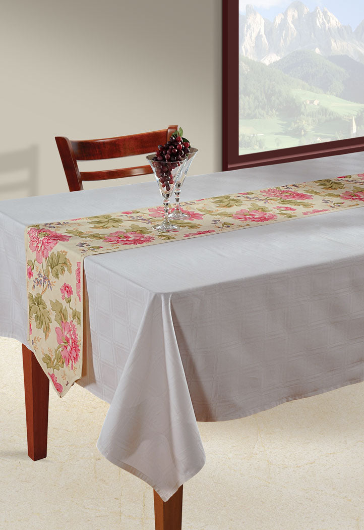 Small Cotton Table Runner - Beige Base with Pink & Olive Floral Print