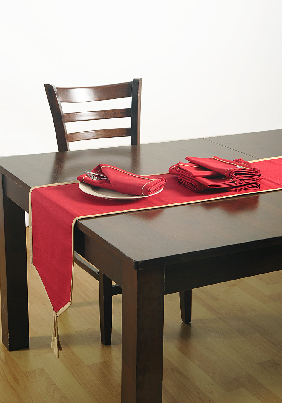 Small Cotton Table Runner - Scarlet Maroon with Golden Border