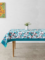 Premium Cotton Printed Teal Round 6 Seater Table Cover