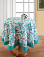 Premium Cotton Printed Teal Round 6 Seater Table Cover