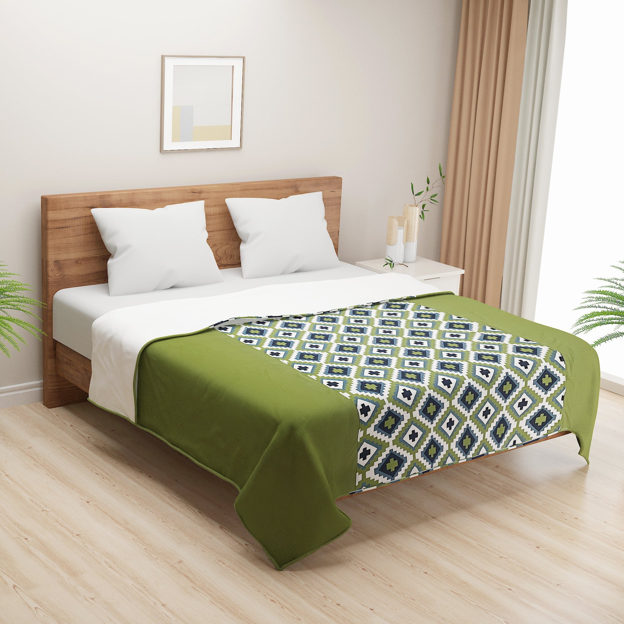 Modern Cotton Geometric Green Single AC Quilt