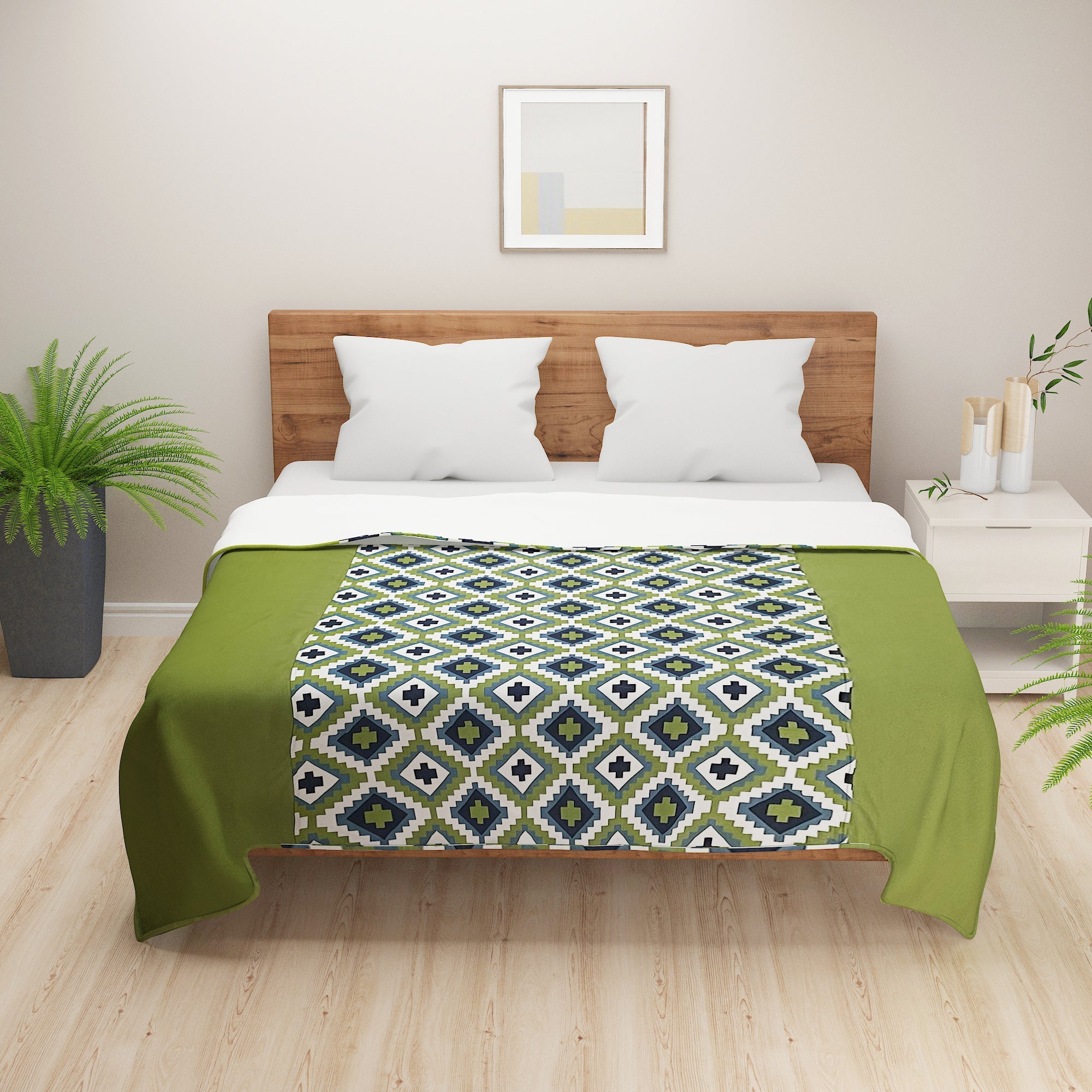 Modern Cotton Geometric Green Single AC Quilt
