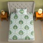 Floral Print Green 200 TC Single Bedsheet With Pillow Cover (60 x 90 Inches)