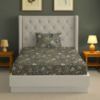 Floral Print Grey 200 TC Single Bedsheet With Pillow Cover (60 x 90 Inches)