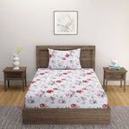 Elegant Pink Floral Pure Cotton 210 TC Single Bedsheet with 1 Pillow Cover (60x90 Inches)