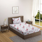Elegant Pink Floral Pure Cotton 210 TC Single Bedsheet with 1 Pillow Cover (60x90 Inches)