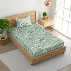 Aqua Spring - 210TC Pure Cotton Single Fitted Bedsheet (36 x 78 x 10 Inches)