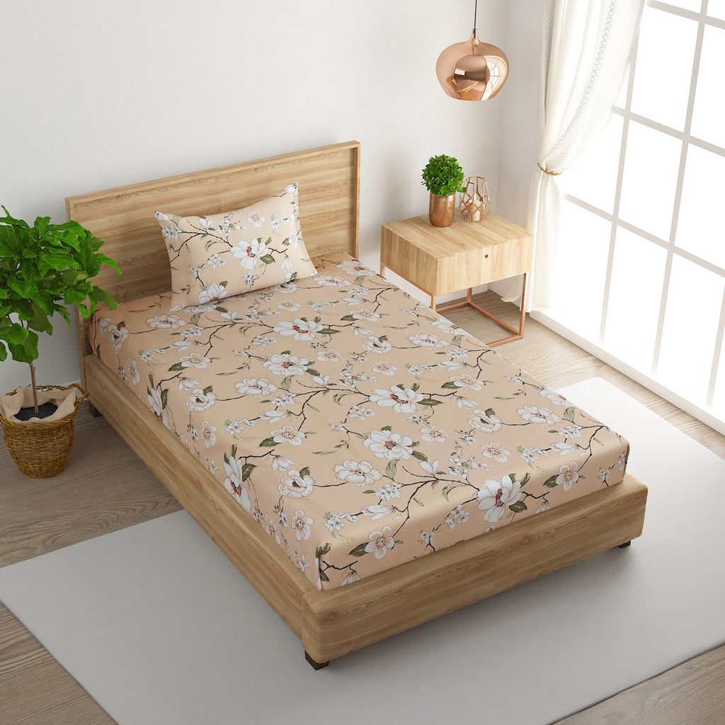 Peach Spring - 210TC Pure Cotton Single Bedsheet (60x90 Inches)