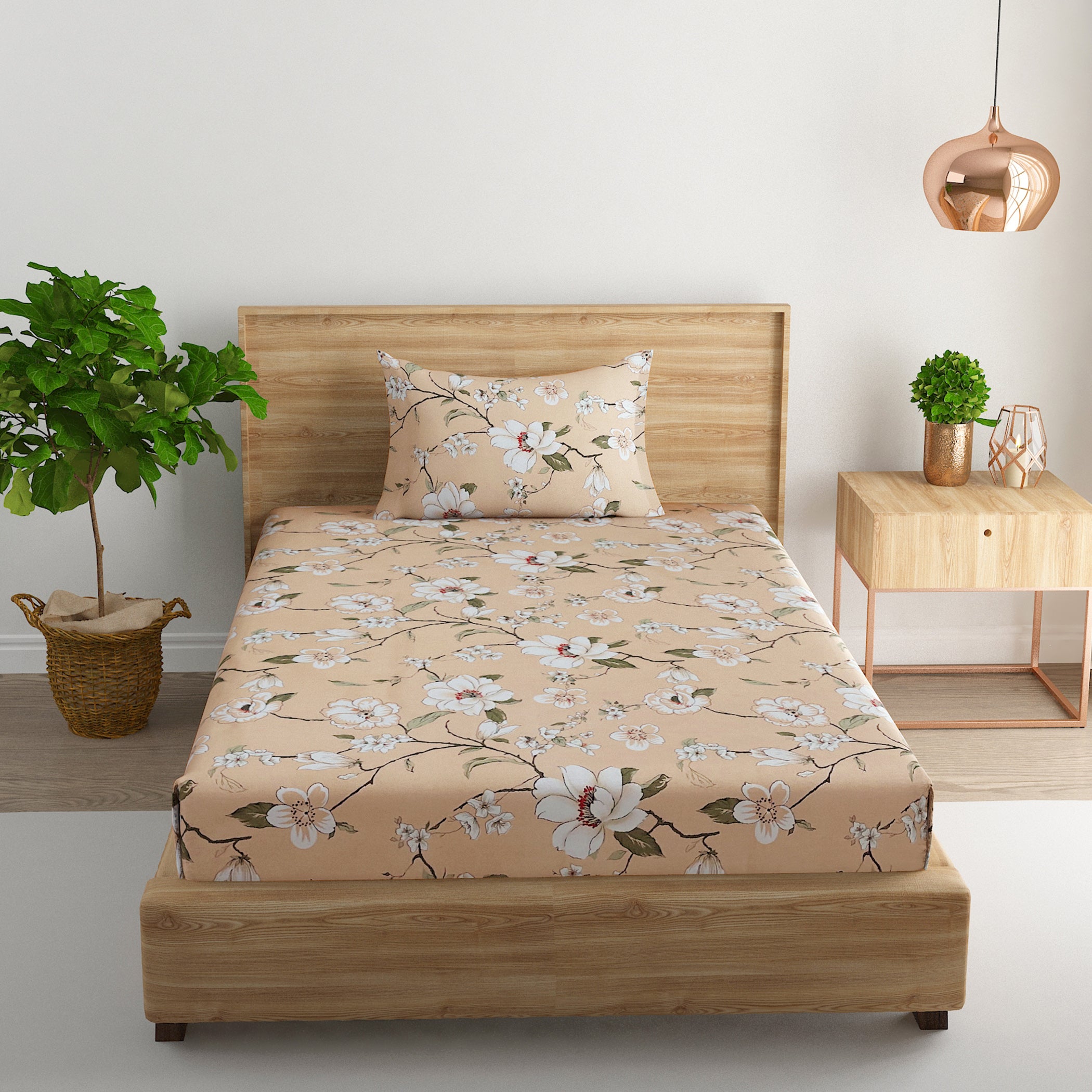 Peach Spring - 210TC Pure Cotton Single Bedsheet (60x90 Inches)