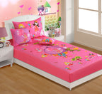 Kids Single Bedsheet – Fairy Castle & Unicorn Fantasy Theme Dark Pink Color with 2 Pillow Covers