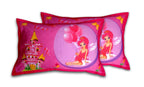 Kids Single Bedsheet – Fairy Castle & Unicorn Fantasy Theme Dark Pink Color with 2 Pillow Covers