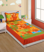 Kids Single Bedsheet – Cute Teddy Bear Friends Theme Multi-Color with 2 Pillow Covers