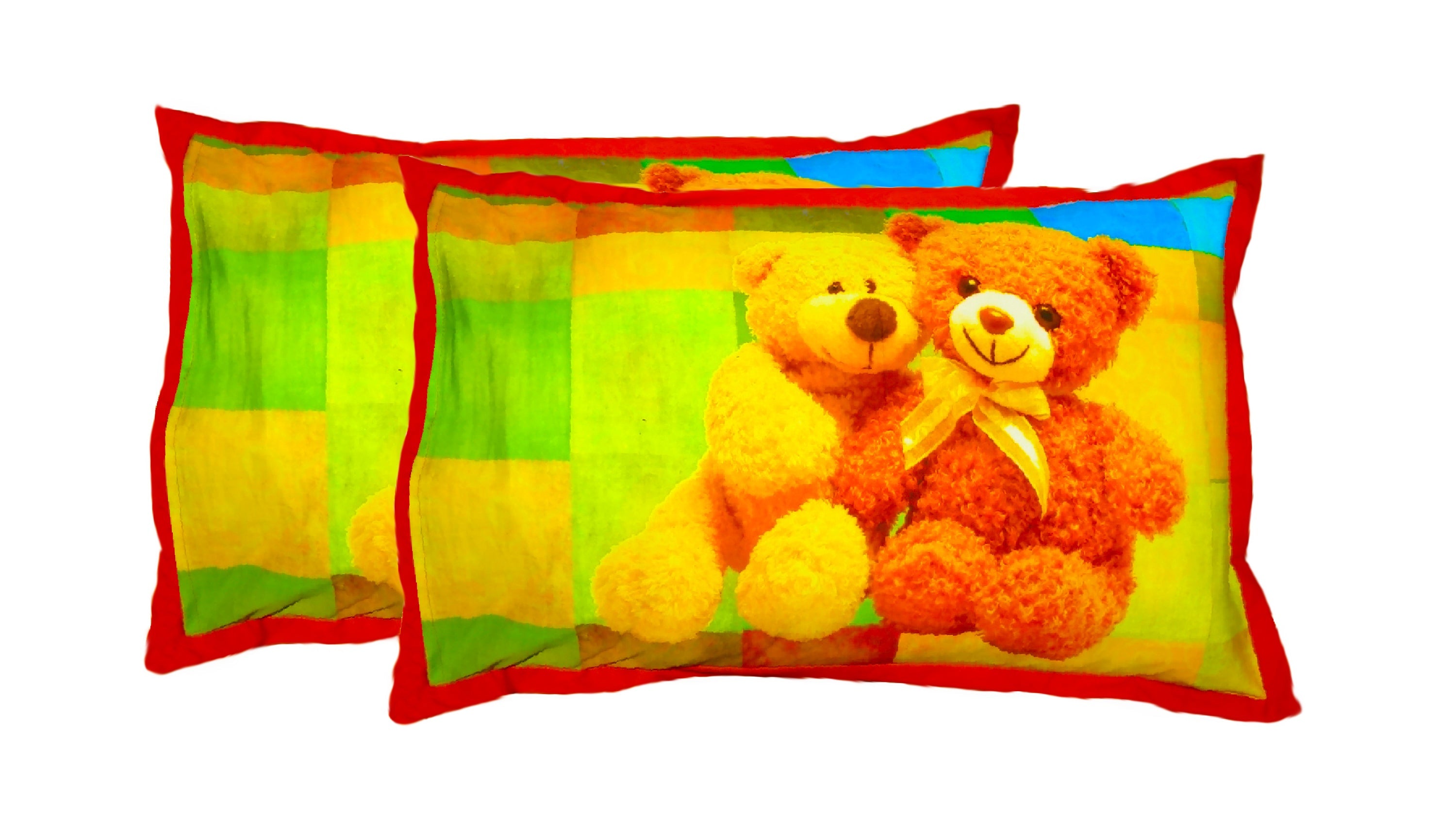Kids Single Bedsheet – Cute Teddy Bear Friends Theme Multi-Color with 2 Pillow Covers