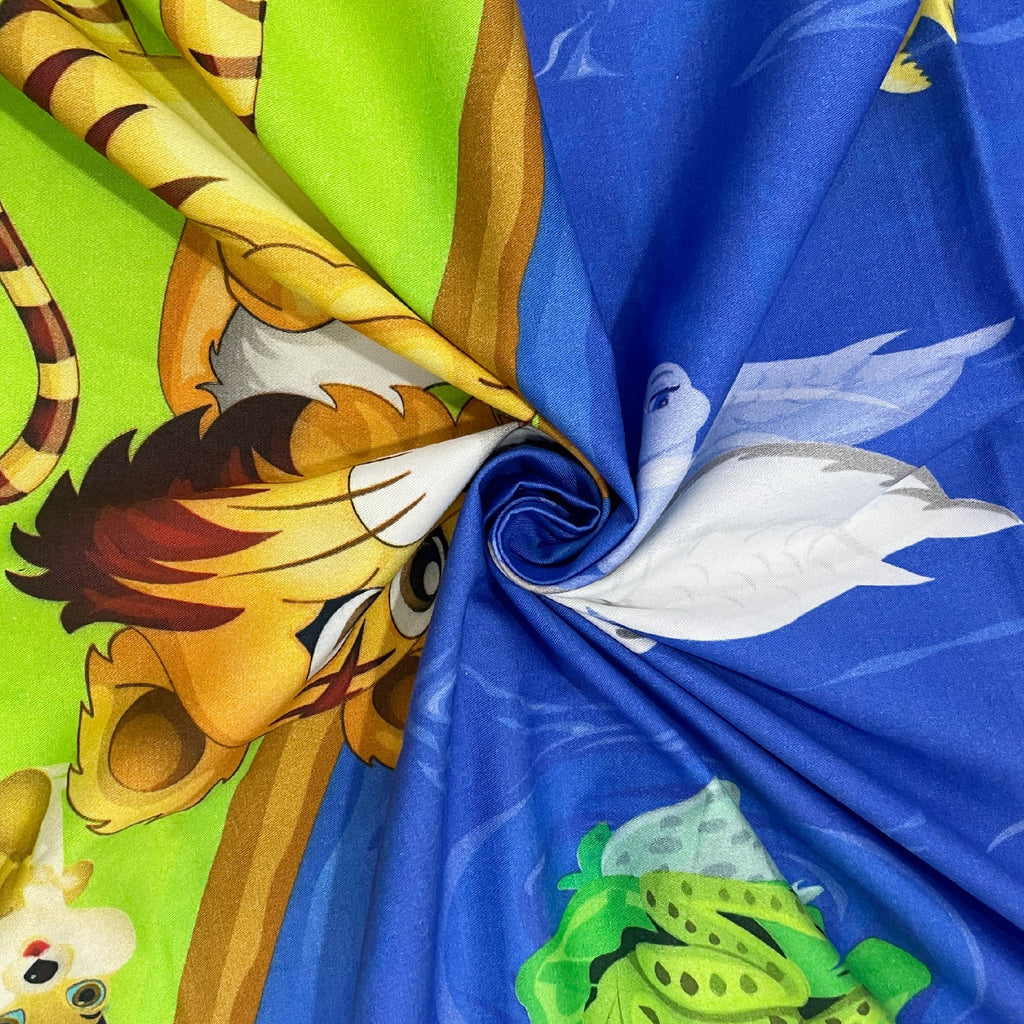Kids Single Bedsheet – Animal Friends Jungle Pond Theme Green & Brown Color with 2 Pillow Covers