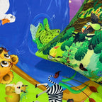 Kids Single Bedsheet – Animal Friends Jungle Pond Theme Green & Brown Color with 2 Pillow Covers