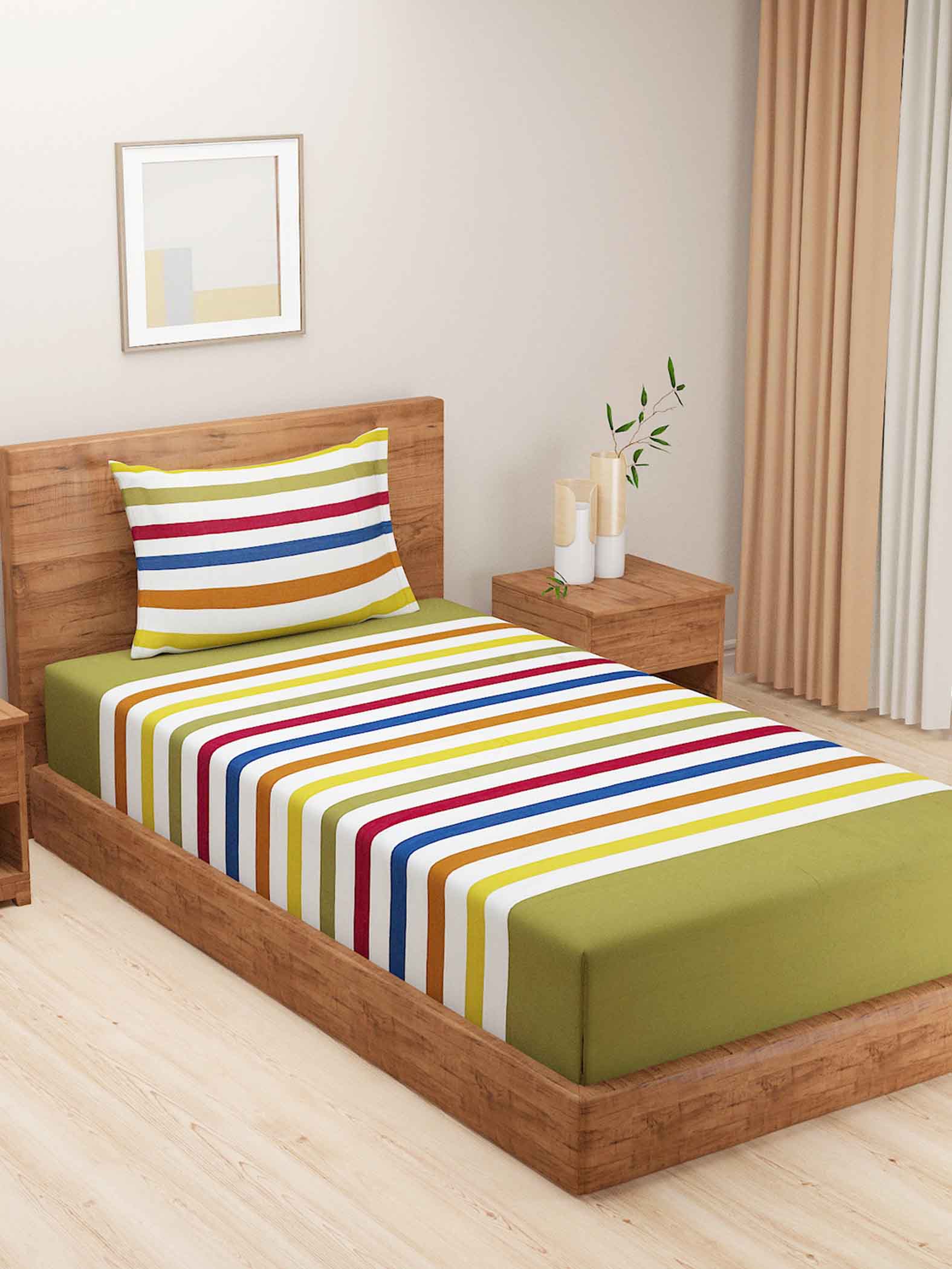 Spring Stripes - Yarn-Dyed Vibrant Single Bedsheet (60x90 Inches)