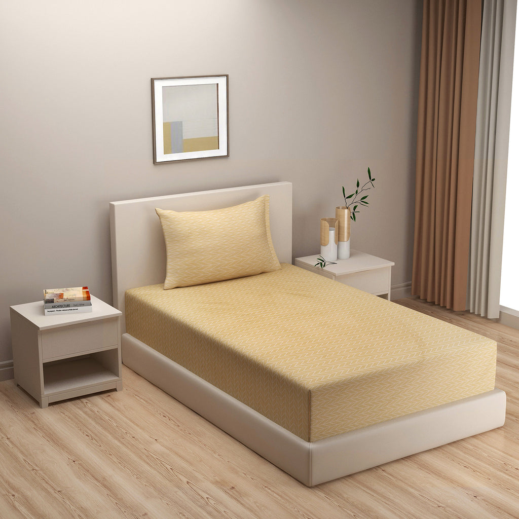 Beige Chevron Single Bedsheet with 1 Pillow Cover - Minimal Everyday Style (60x90 inches)