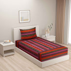 Sunset Kaleidoscope – 200TC Pure Cotton Single Fitted Bedsheet (36 x 90 x 10 Inches)