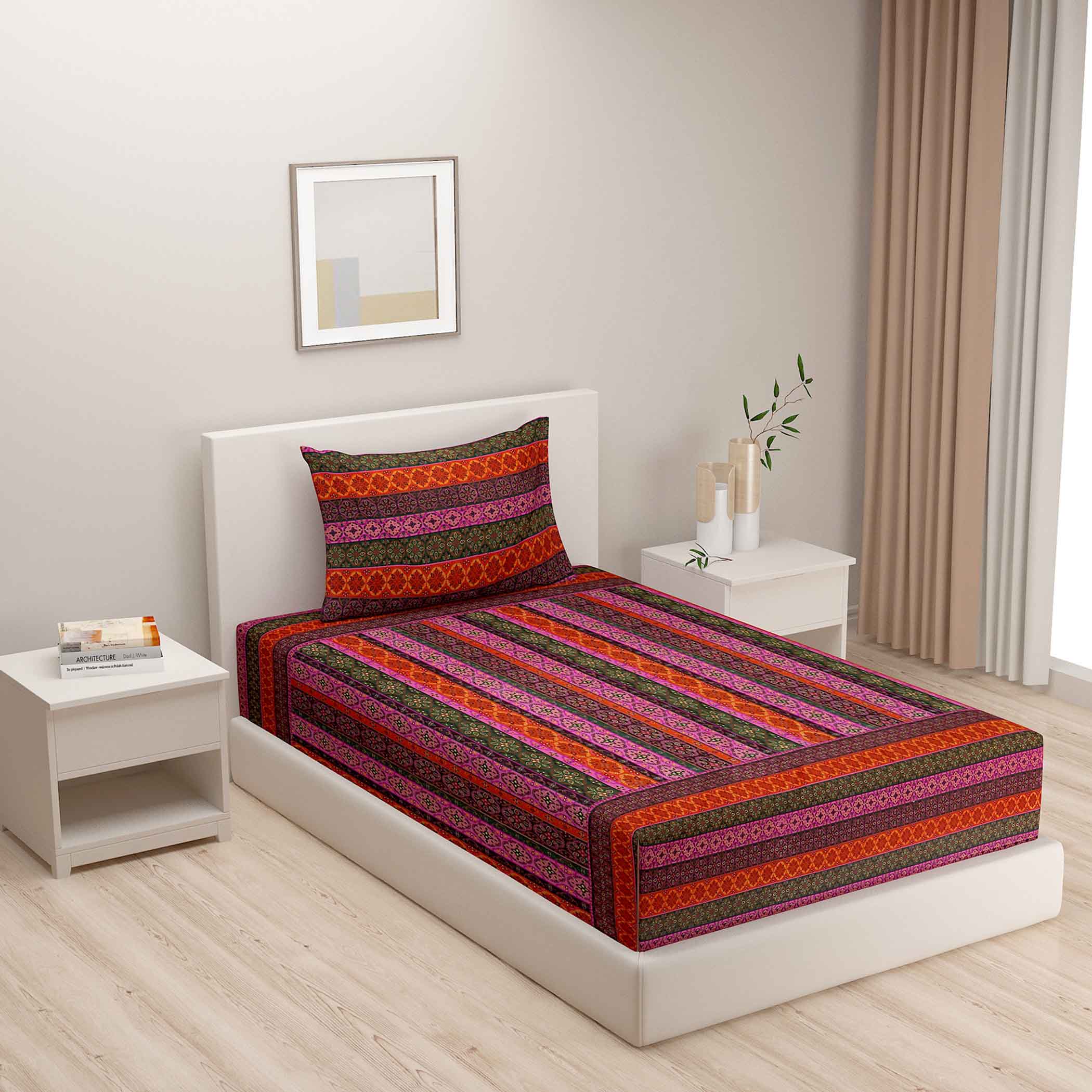 Sunset Kaleidoscope – 200TC Pure Cotton Single Bedsheet (60x90 Inches)