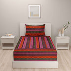 Sunset Kaleidoscope – 200TC Pure Cotton Single Fitted Bedsheet (36 x 90 x 10 Inches)