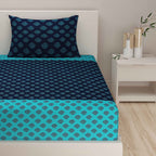 Indigo Oasis - Traditional Buti 200TC Cotton Single Fitted Bedsheet (36 x 90 x 10 Inches)