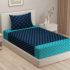 Indigo Oasis - Traditional Buti 200TC Cotton Single Fitted Bedsheet (36 x 90 x 10 Inches)