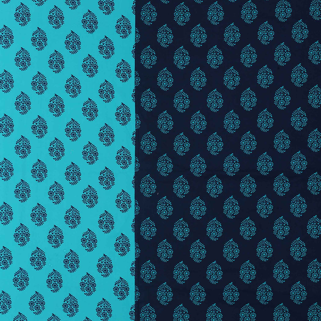 Floral Printed Blue & Teal Cushion Covers - Set of 2