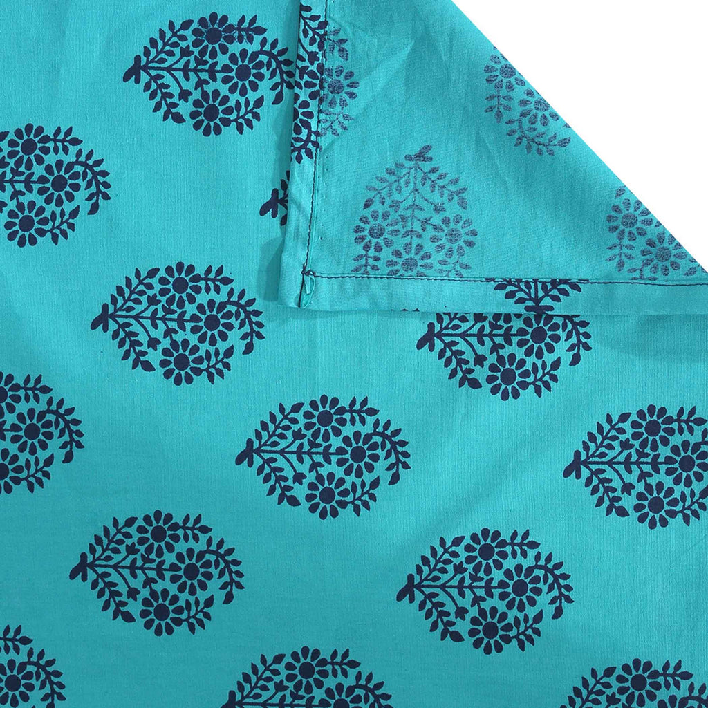 Indigo Oasis - Traditional Buti 200TC Cotton Single Fitted Bedsheet (36 x 90 x 10 Inches)