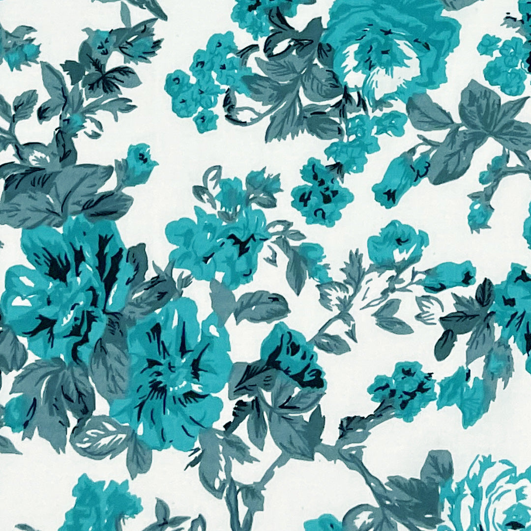 Teal Bloom - Floral 200TC Cotton multi colour Single Bedsheet (60x90 Inches)