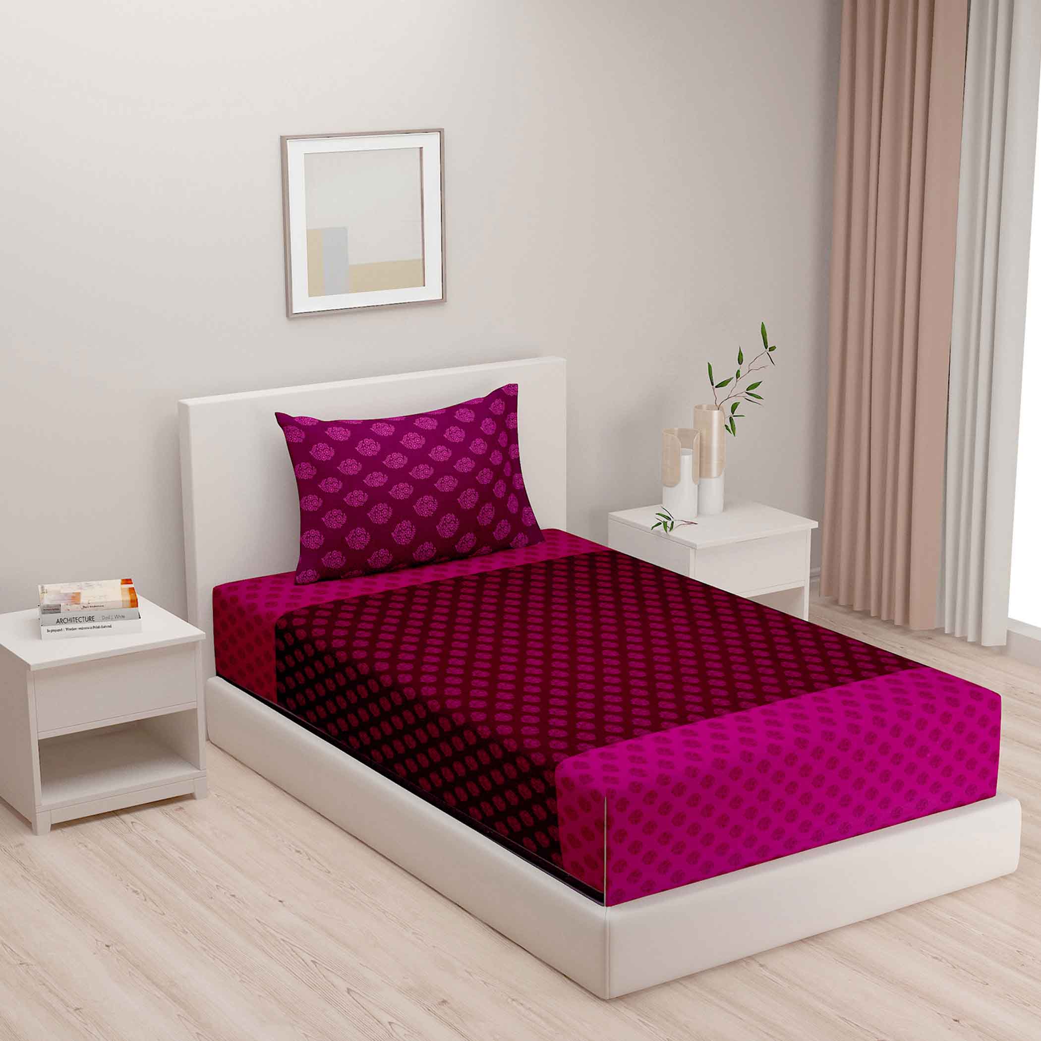 Magenta Mirage - Ethnic Buti 200TC Cotton Single Bedsheet (60x90 Inches)