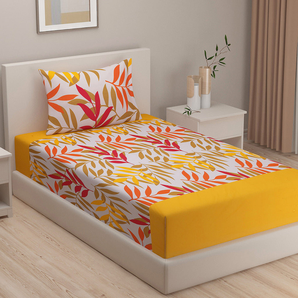 Shades of Autumn - Abstract Floral 200TC Cotton Single Bedsheet (60x90 Inches)
