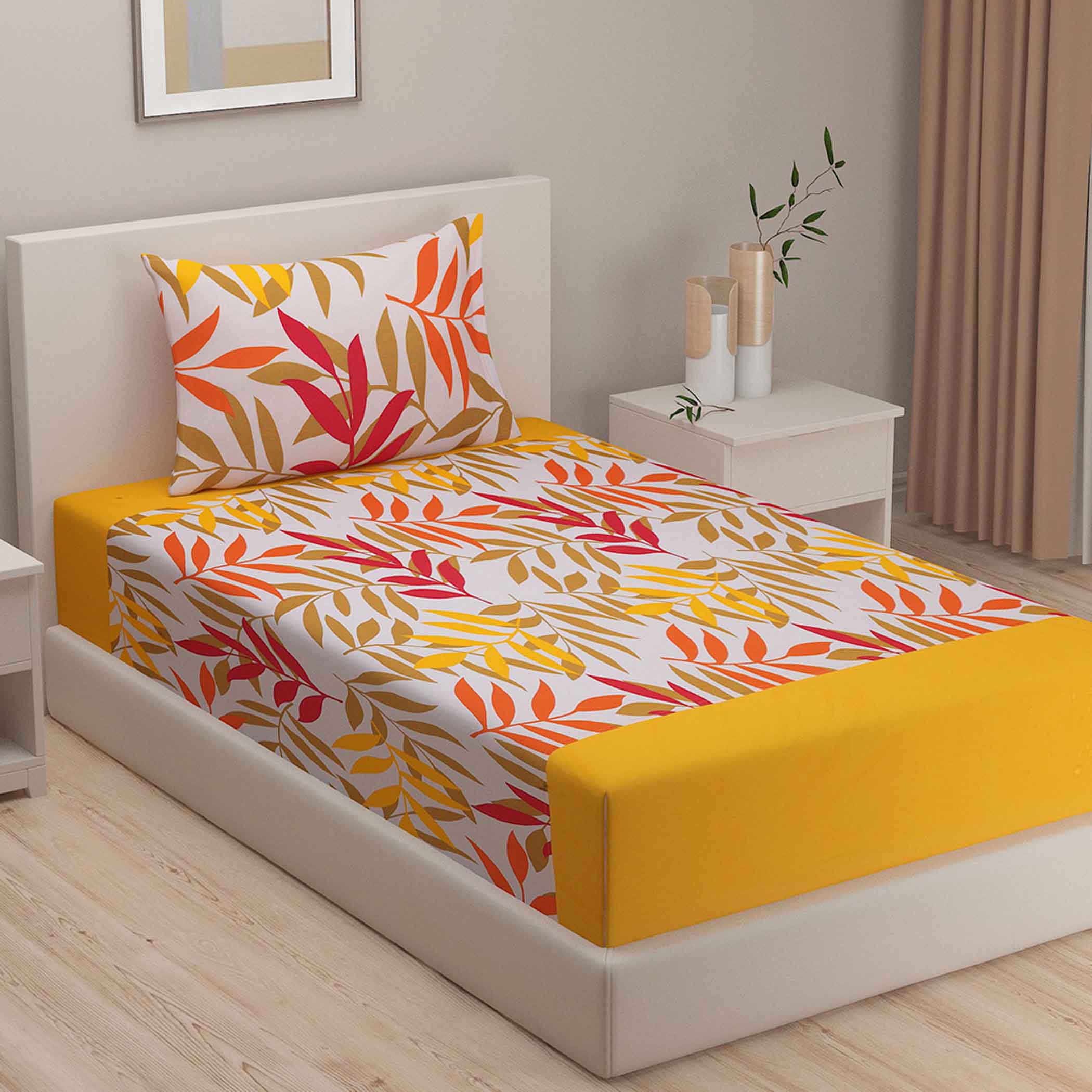 Shades of Autumn - Abstract Floral 200TC Cotton Single Bedsheet (60x90 Inches)