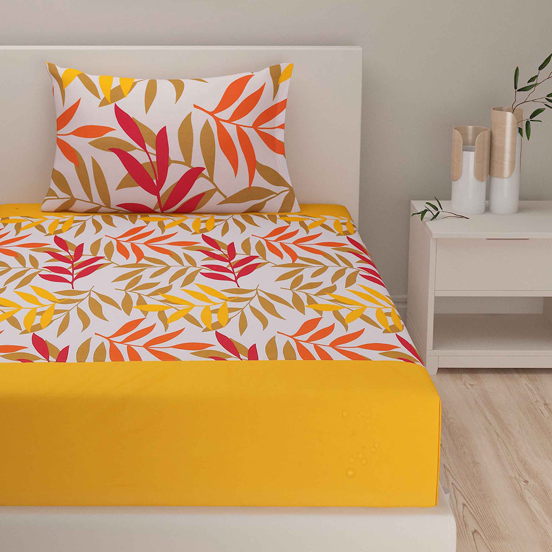 Shades of Autumn - Abstract Floral 200TC Cotton Single Fitted Bedsheet (36 x 90 x 10 Inches)