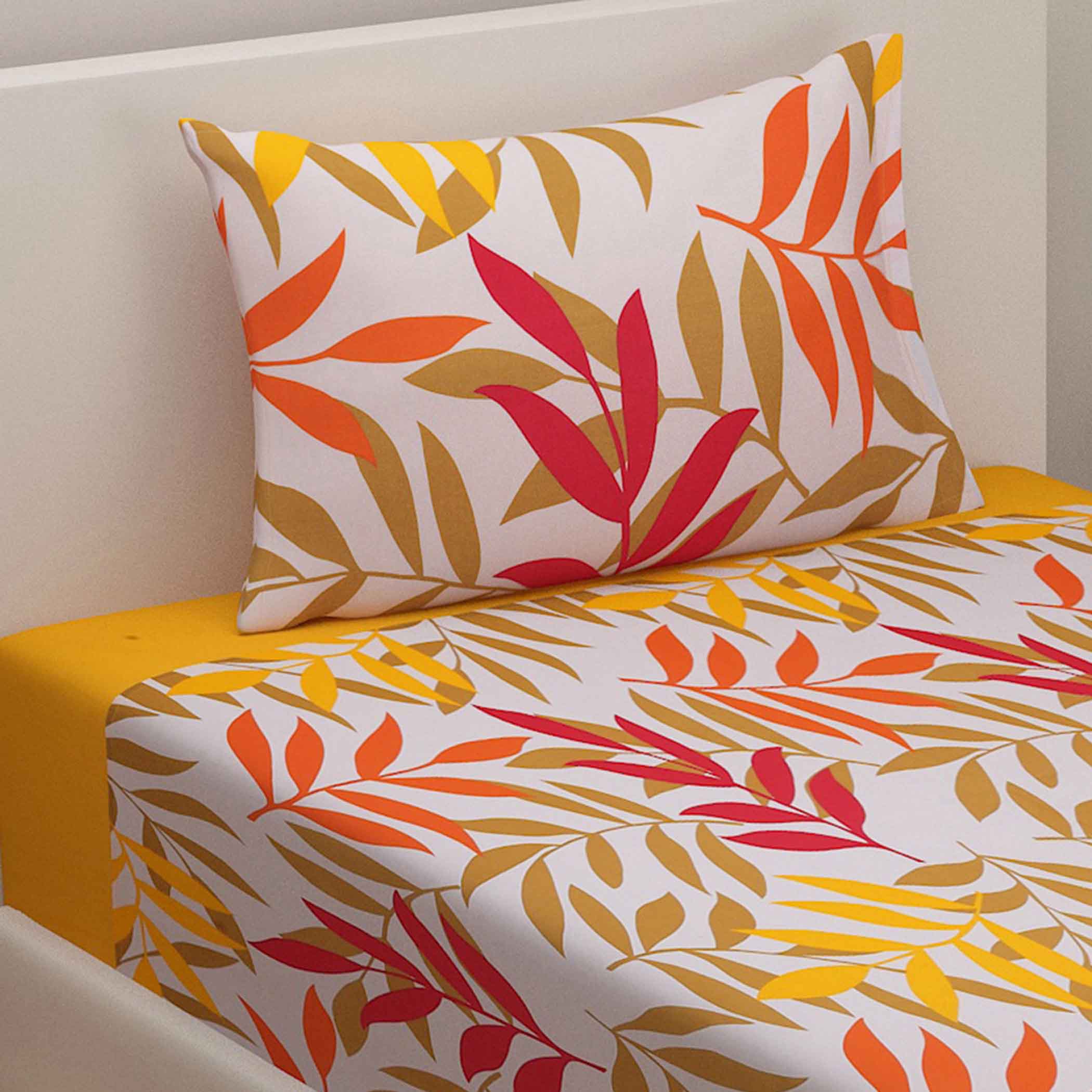 Shades of Autumn - Abstract Floral 200TC Cotton Single Bedsheet (60x90 Inches)