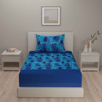 Oceanic Embrace - Deep Blue Floral 200TC Cotton Single Bedsheet (60x90 Inches)