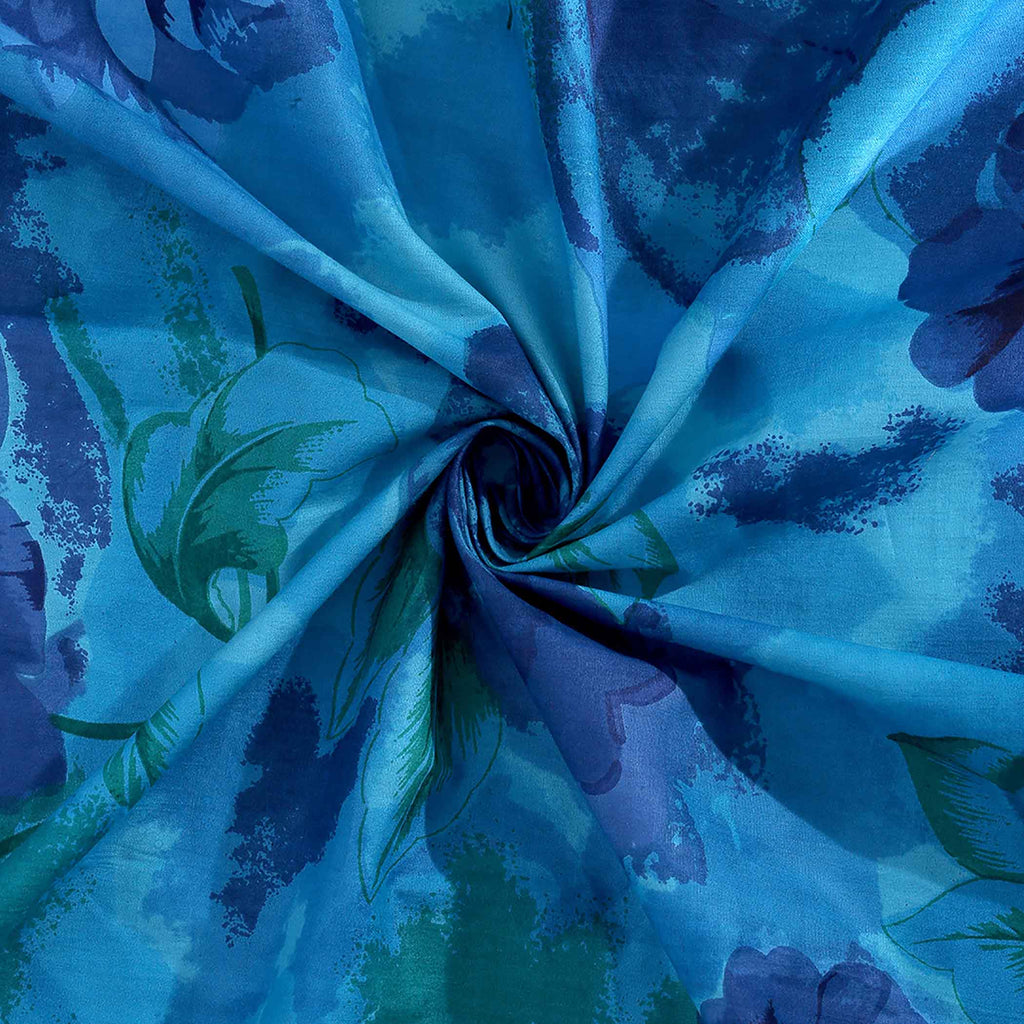 Oceanic Embrace - Deep Blue Floral 200TC Cotton Single Bedsheet (60x90 Inches)