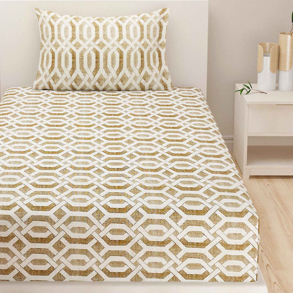 Honeyed Hexagon - Regal 144TC Cotton in Earthy Brown Single Bedsheet (60x90 Inches)