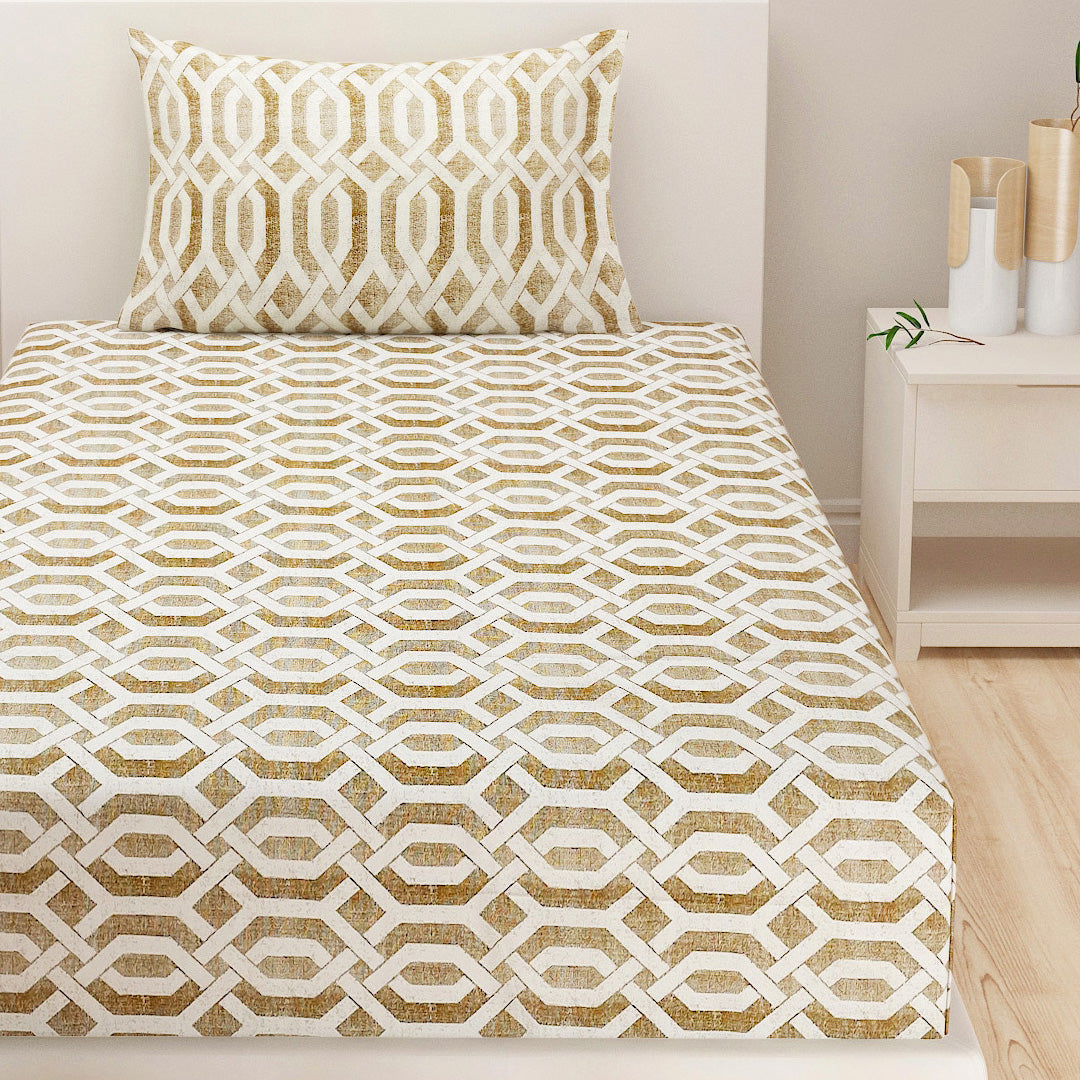 Honeyed Hexagon - Regal 144TC Cotton in Earthy Brown Single Bedsheet (60x90 Inches)