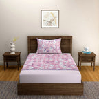 Pink Floral Single Bedsheet with 2 Pillow Covers 144TC - Soft & Elegant Print (60x90 inches)