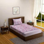 Pink Floral Single Bedsheet with 2 Pillow Covers 144TC - Soft & Elegant Print (60x90 inches)