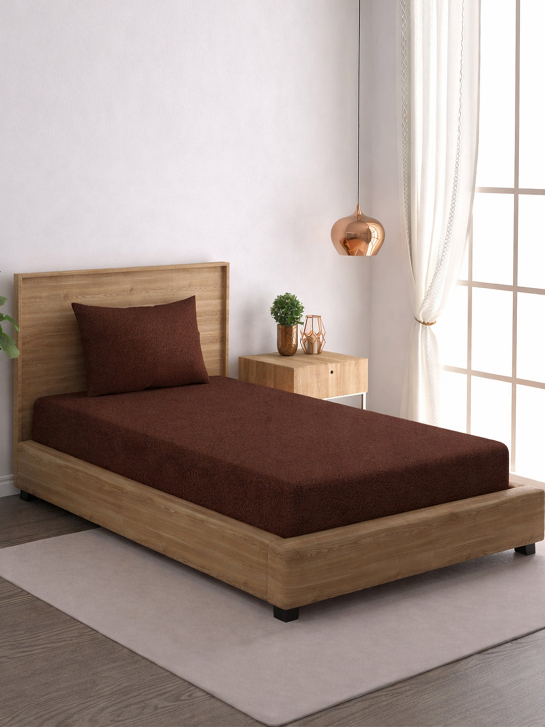 Solid Brown Thermal Single Bedsheet with Matching Pillow Cover (60x90 inches)