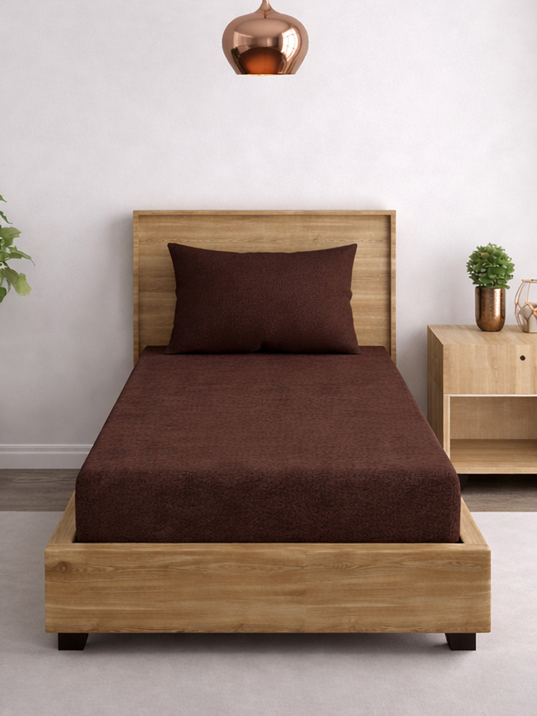 Solid Brown Thermal Single Bedsheet with Matching Pillow Cover (60x90 inches)