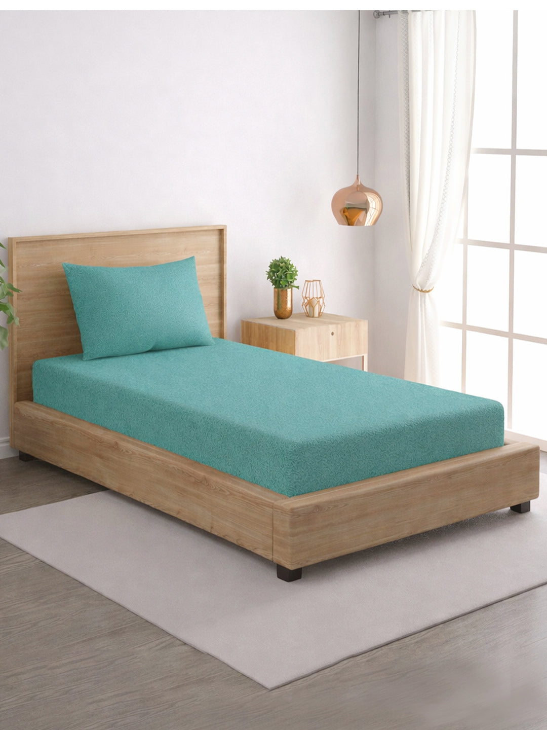Solid Teal Green Thermal Single Bedsheet with Matching Pillow Cover (60x90 inches)