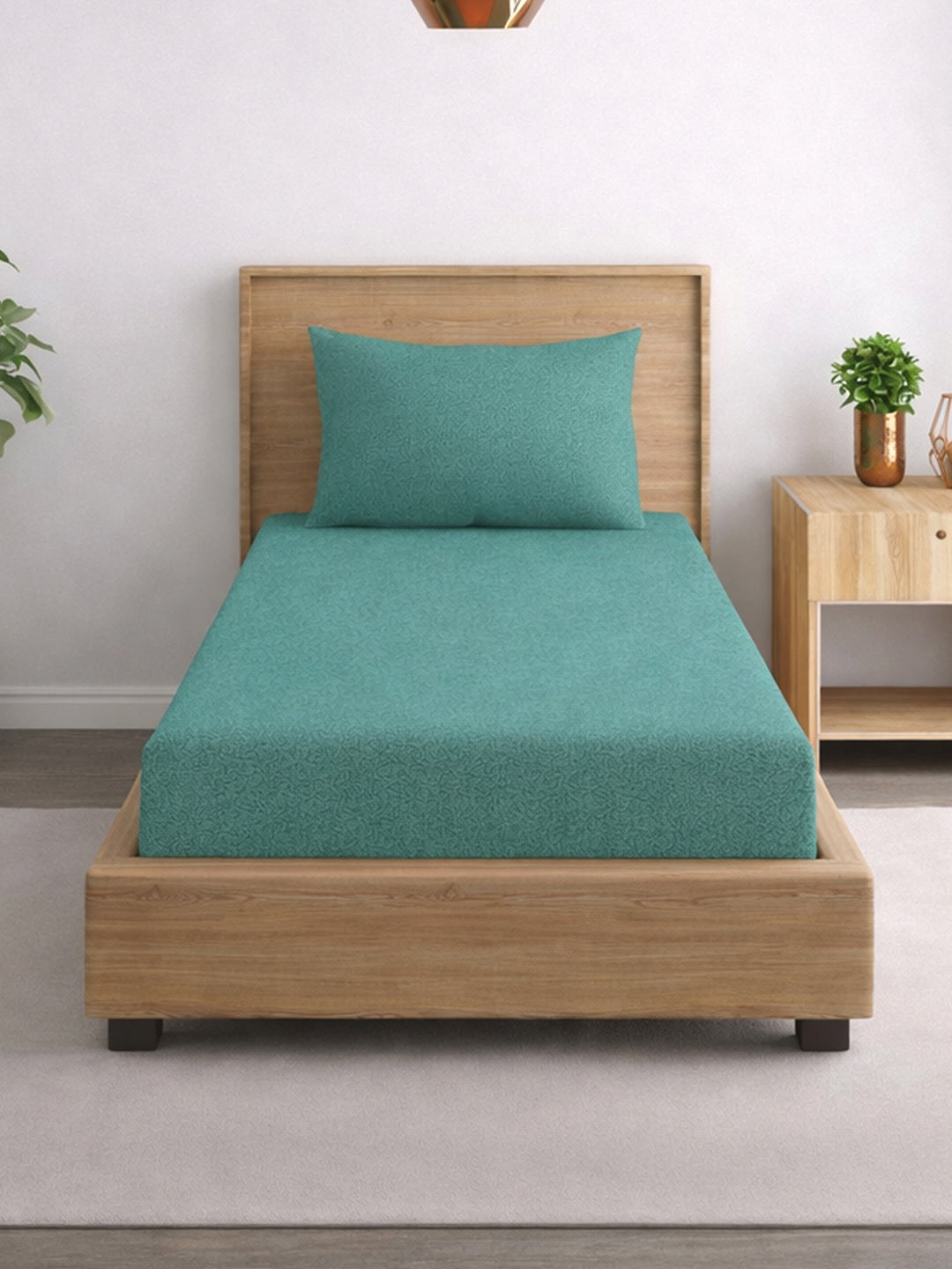 Solid Teal Green Thermal Single Bedsheet with Matching Pillow Cover (60x90 inches)